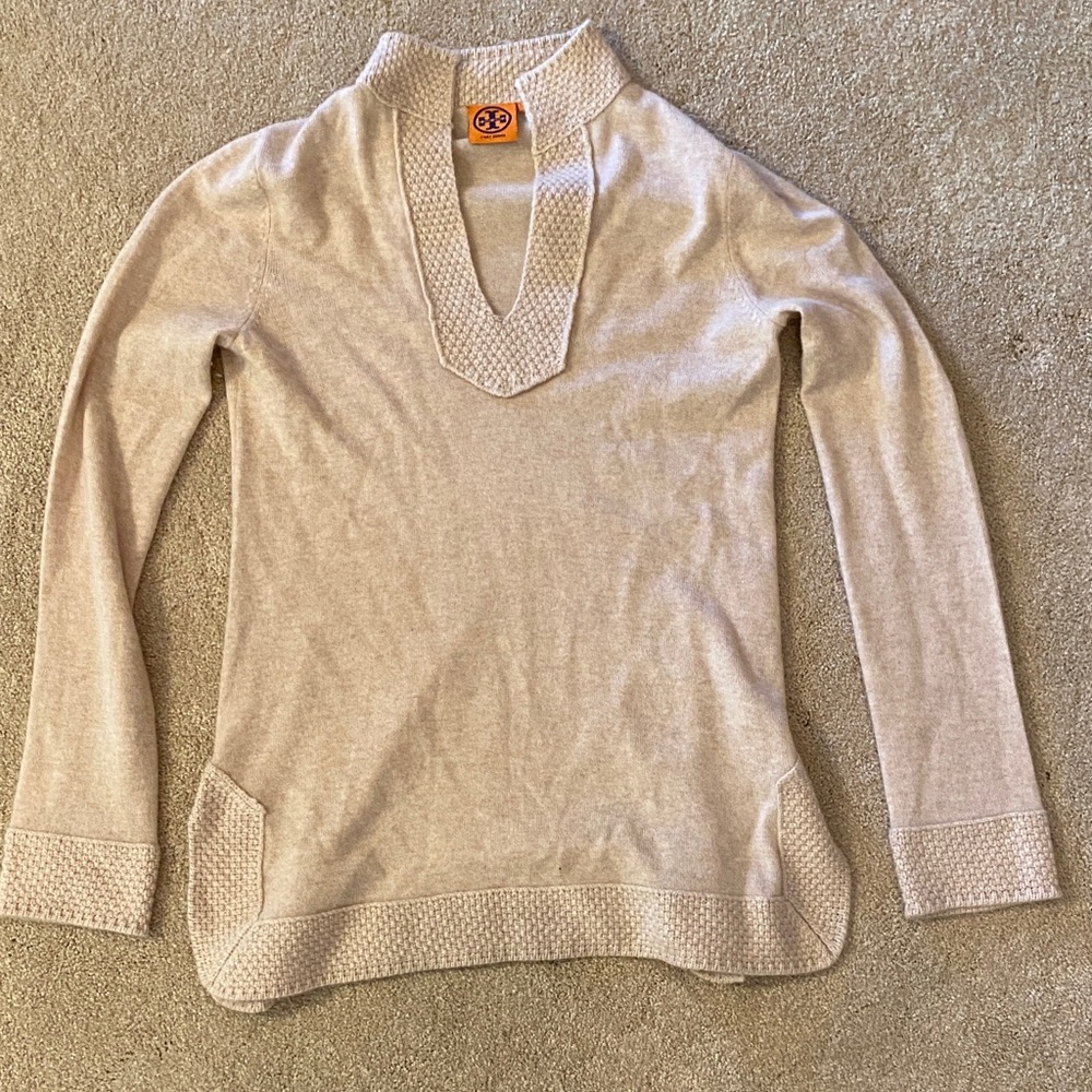 Tory Burch Cream Cashmere V-Neck Sweater